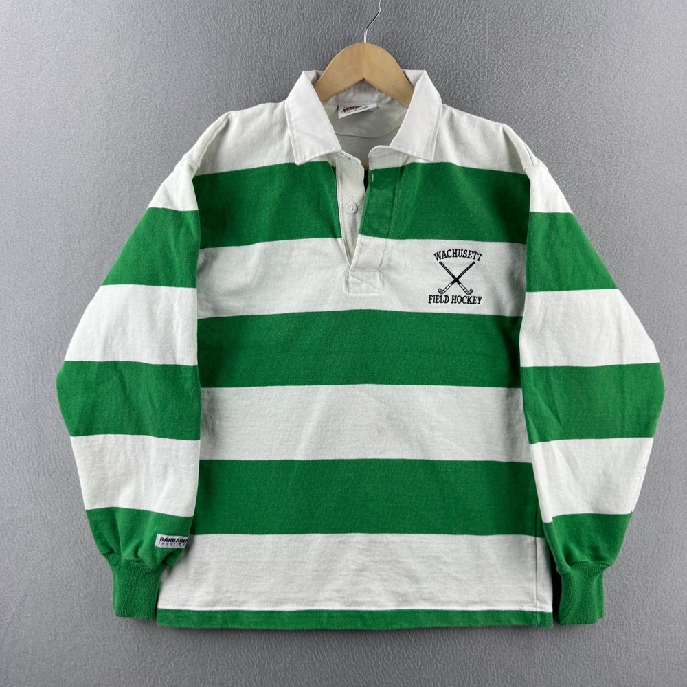 Vintage Barbarian Rugby Shirt Mens Medium Green Wachusett Heavy Cotton Jersey